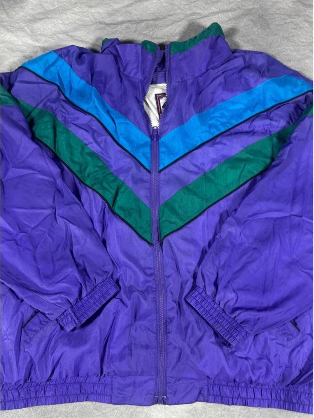 Vintage 80s / 90s Purple Teal Colorblock Windbreaker Retro Track Jacket